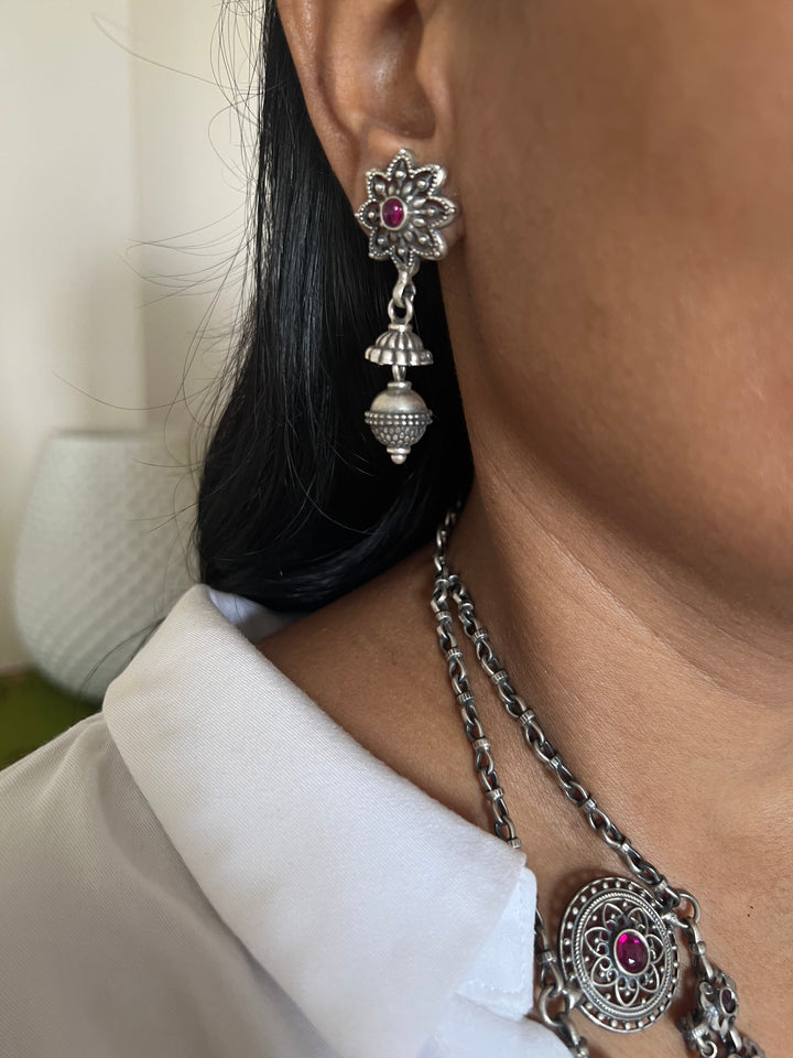 Vintage Pure 925 Silver Necklace with Earrings