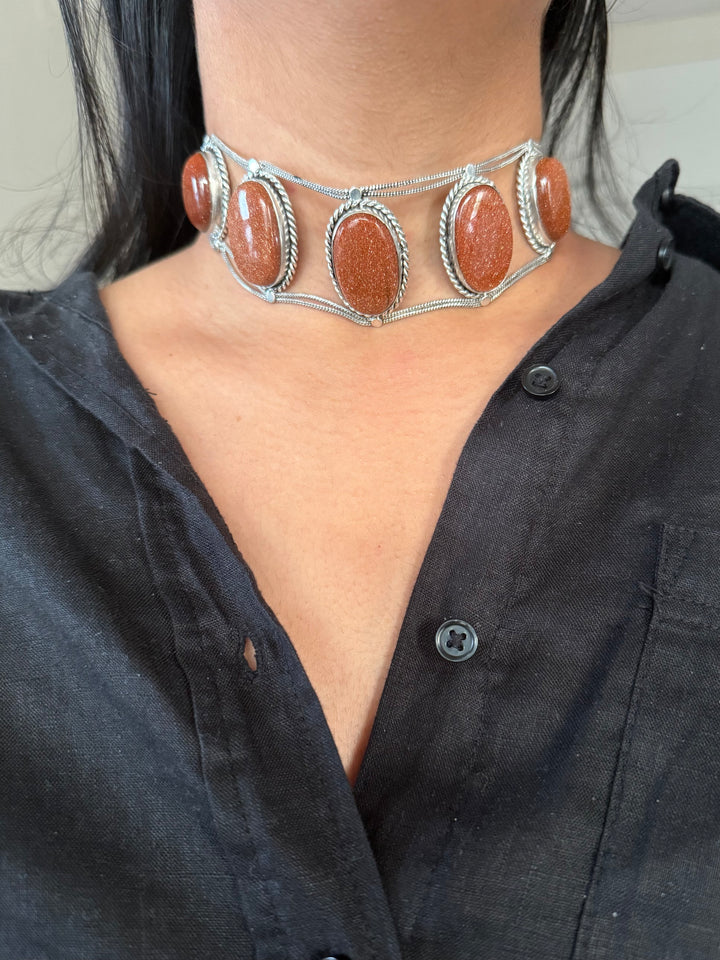 Statement Sunstone Gemstone Choker / One-of-a-kind Jewelry/ Indian Choker