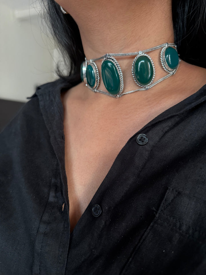 Statement Green Onyx Gemstone Choker / One-of-a-kind Jewelry/ Indian Choker