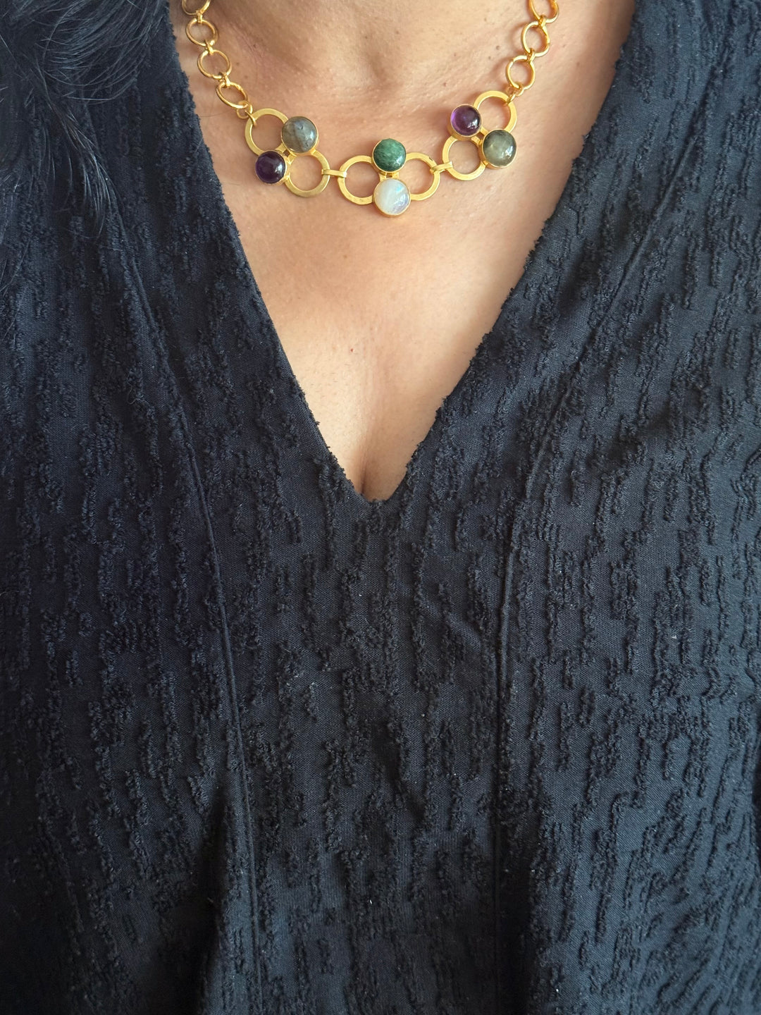Handmade Statement Necklace | Gold Polish Brass Adjustable Necklace by SHIVKA