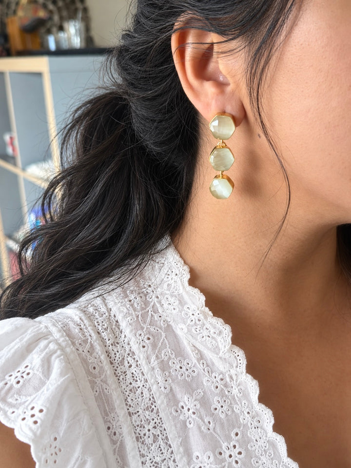 White Hydro Quartz Three Tier Drop Earrings