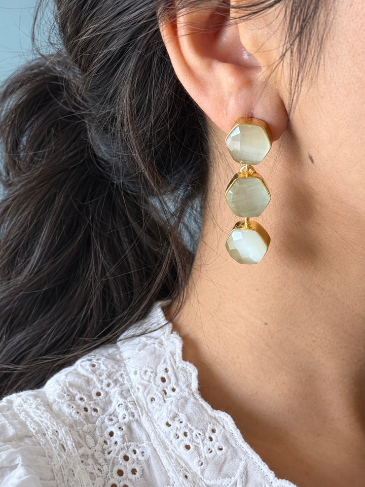 White Hydro Quartz Three Tier Drop Earrings