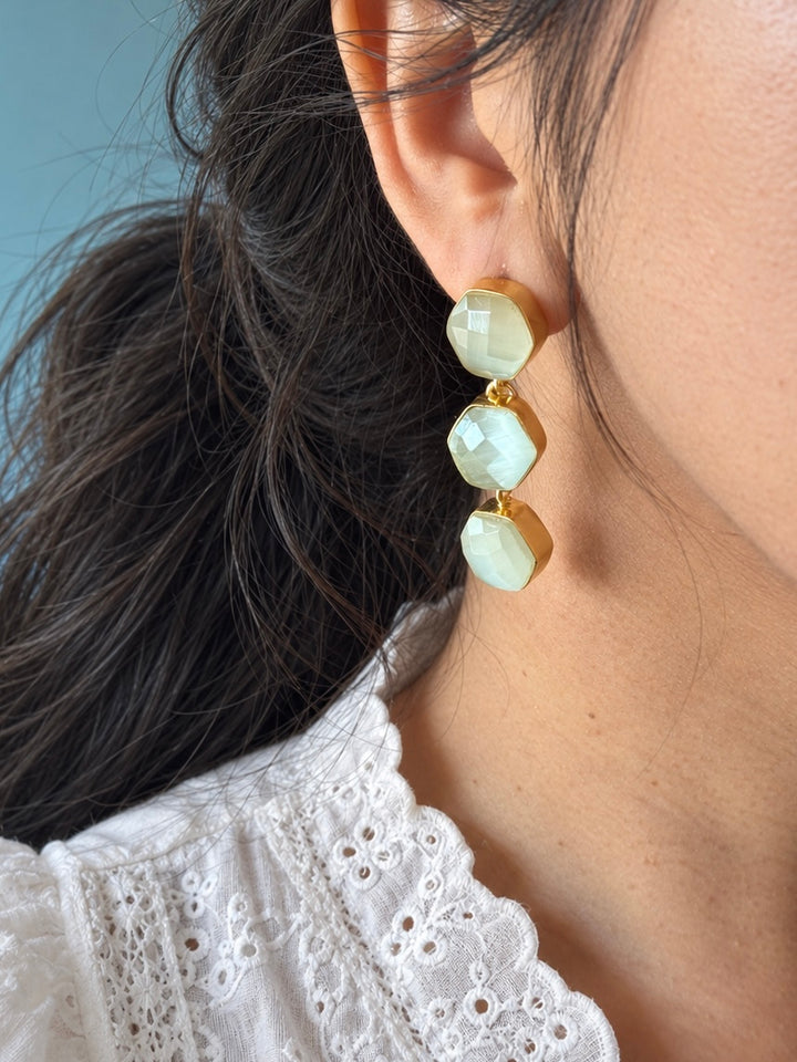 White Hydro Quartz Three Tier Drop Earrings