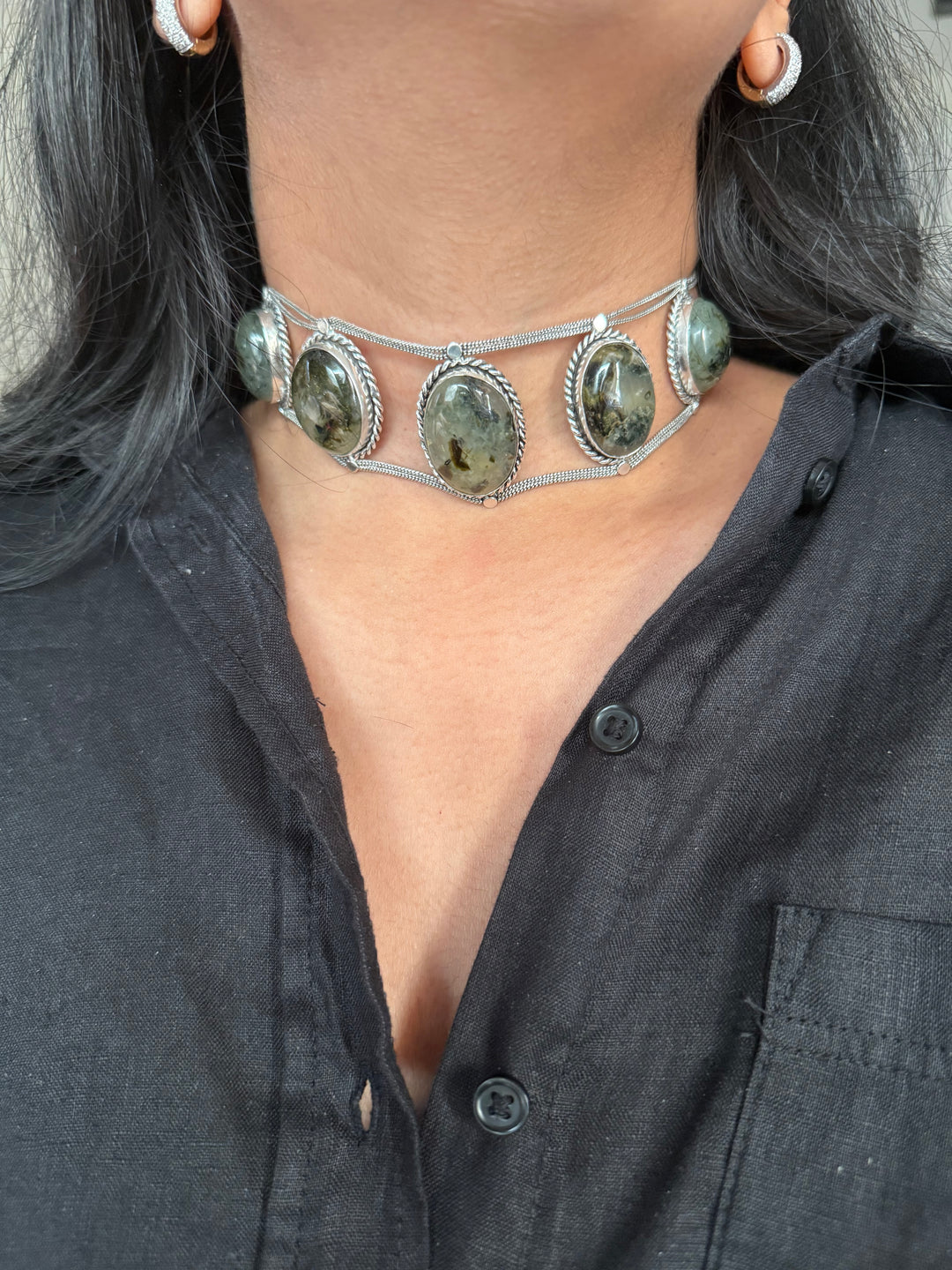 Statement Natural Prehnite Choker / One-of-a-kind Jewelry/ Indian Choker