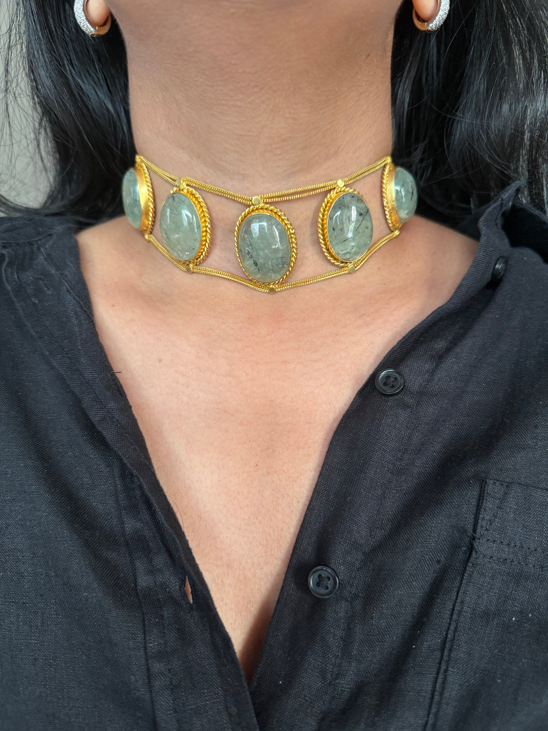Statement Natural Prehnite Choker / One-of-a-kind Jewelry/ Indian Choker