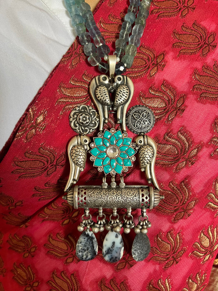 Exquisite Pure 925 Silver Pendant with Flourite Strings