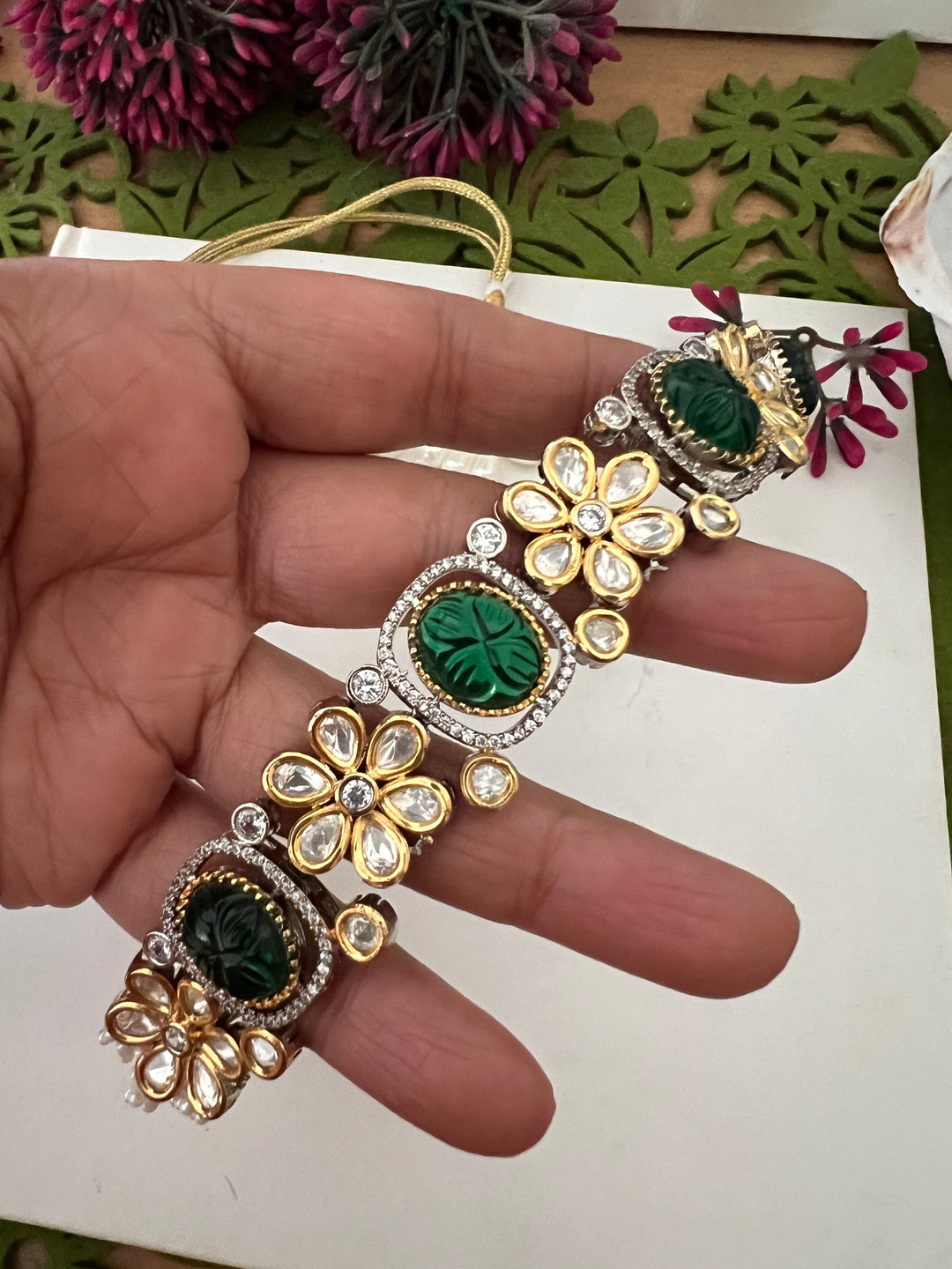 Carved Stone Kundan Choker with Studs