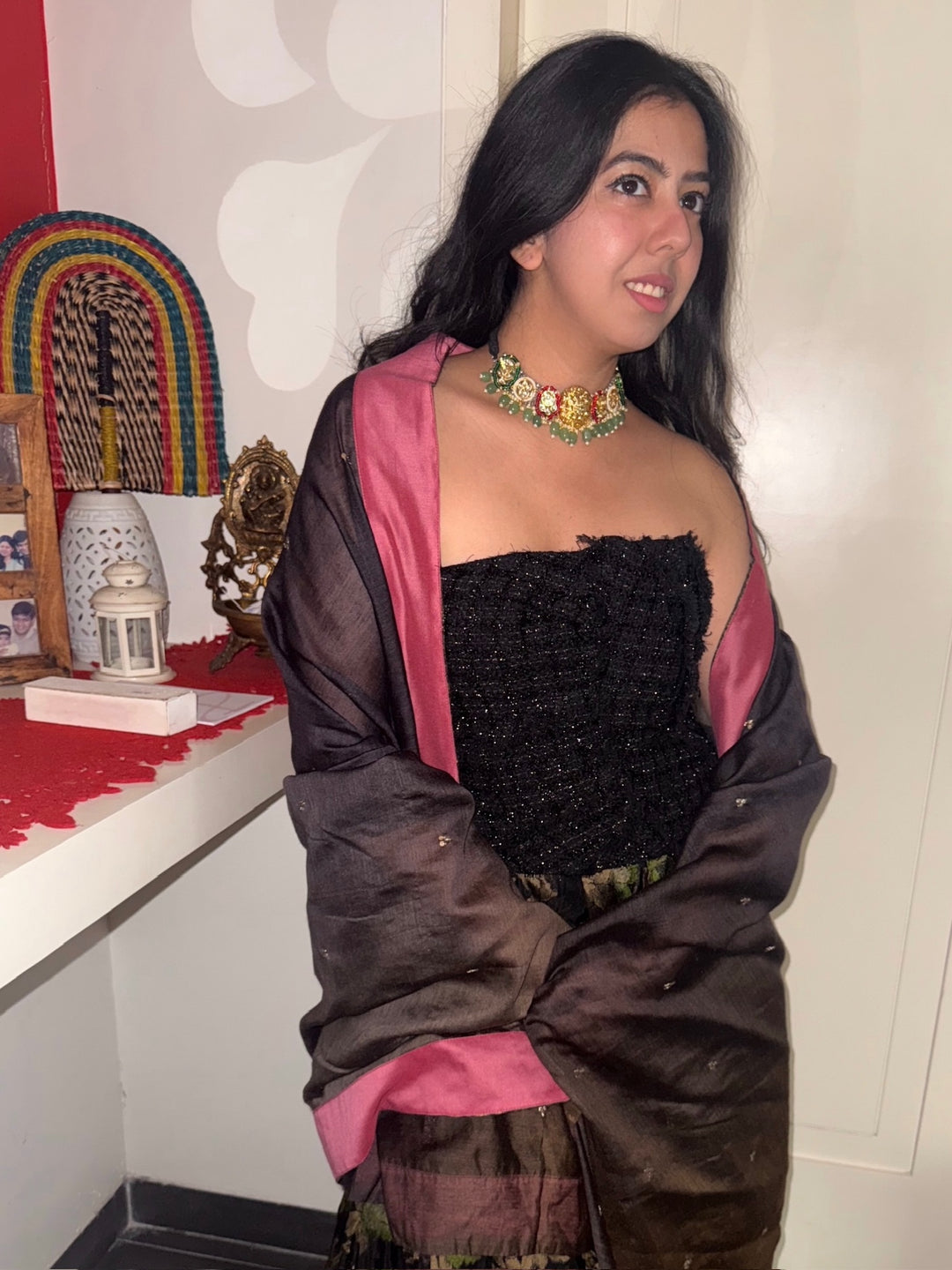 Fusion Designer Choker with Quartz & Mini Pearls | Dual Tone Adjustable Dori Necklace by SHIVKA