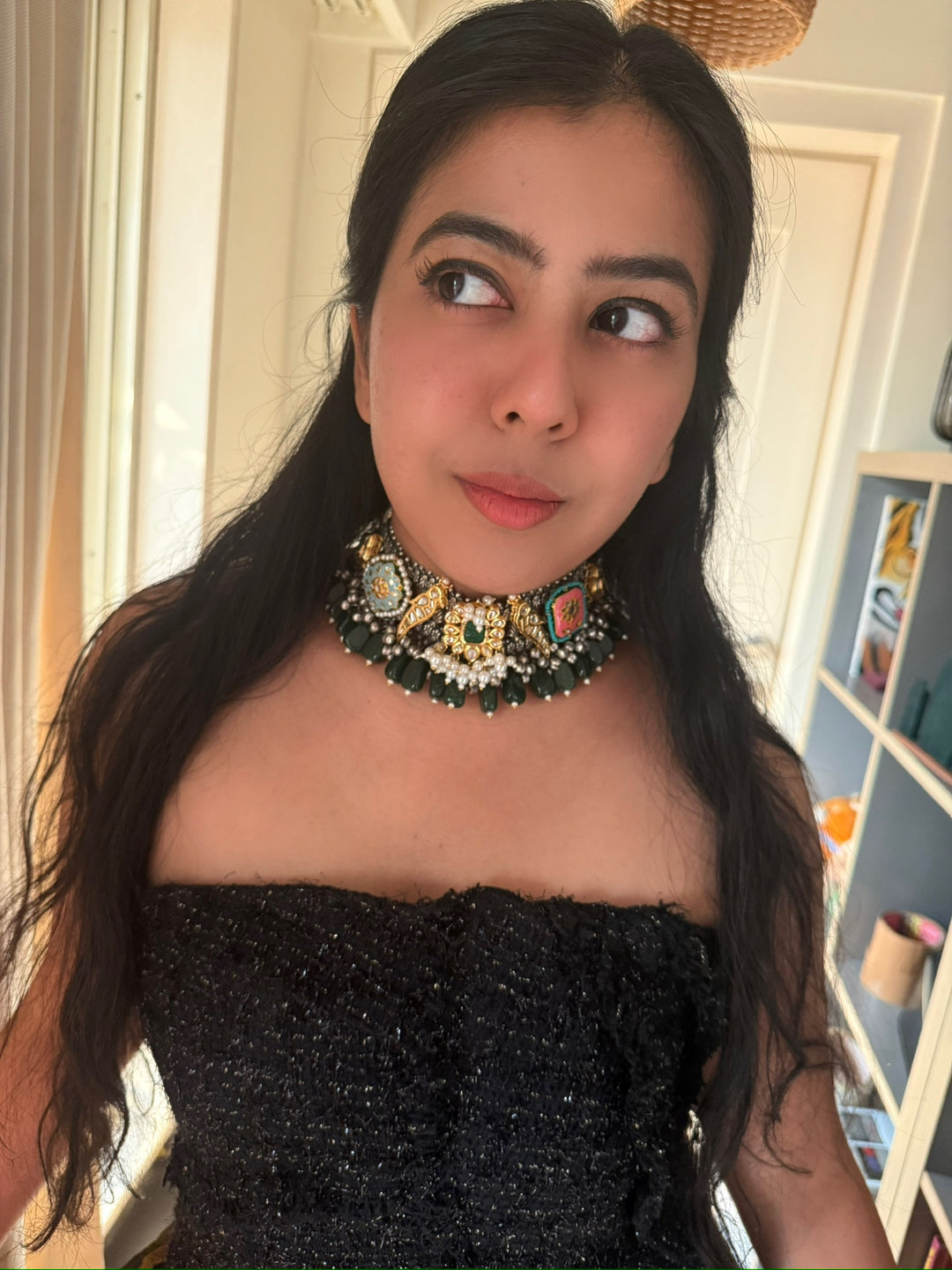 Handmade Fusion Peacock Kundan Choker with Ghungroo | Dual Tone Brass Statement Necklace by SHIVKA