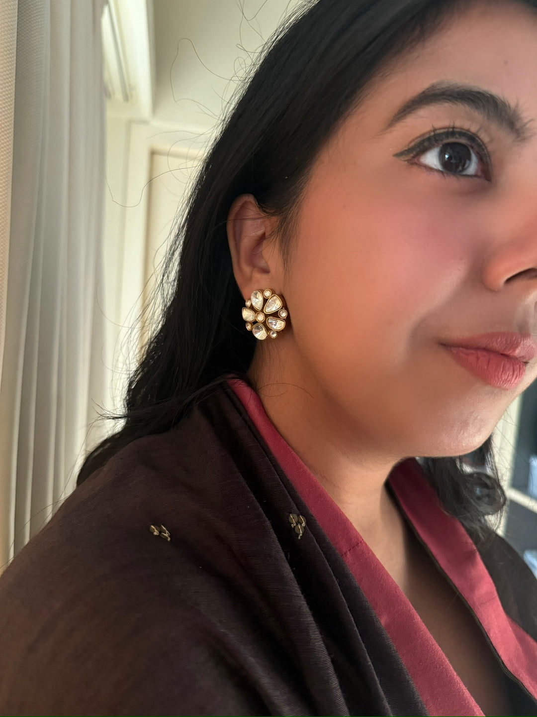 Wedding Kundan CZ Earrings | SHIVKA | Gold-Plated Lightweight Elegance