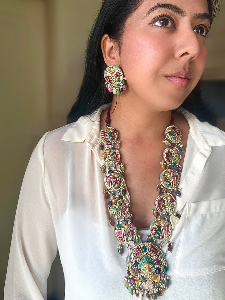 Handmade 925 Silver Nakhra Gemstone Necklace Set | SHIVKA