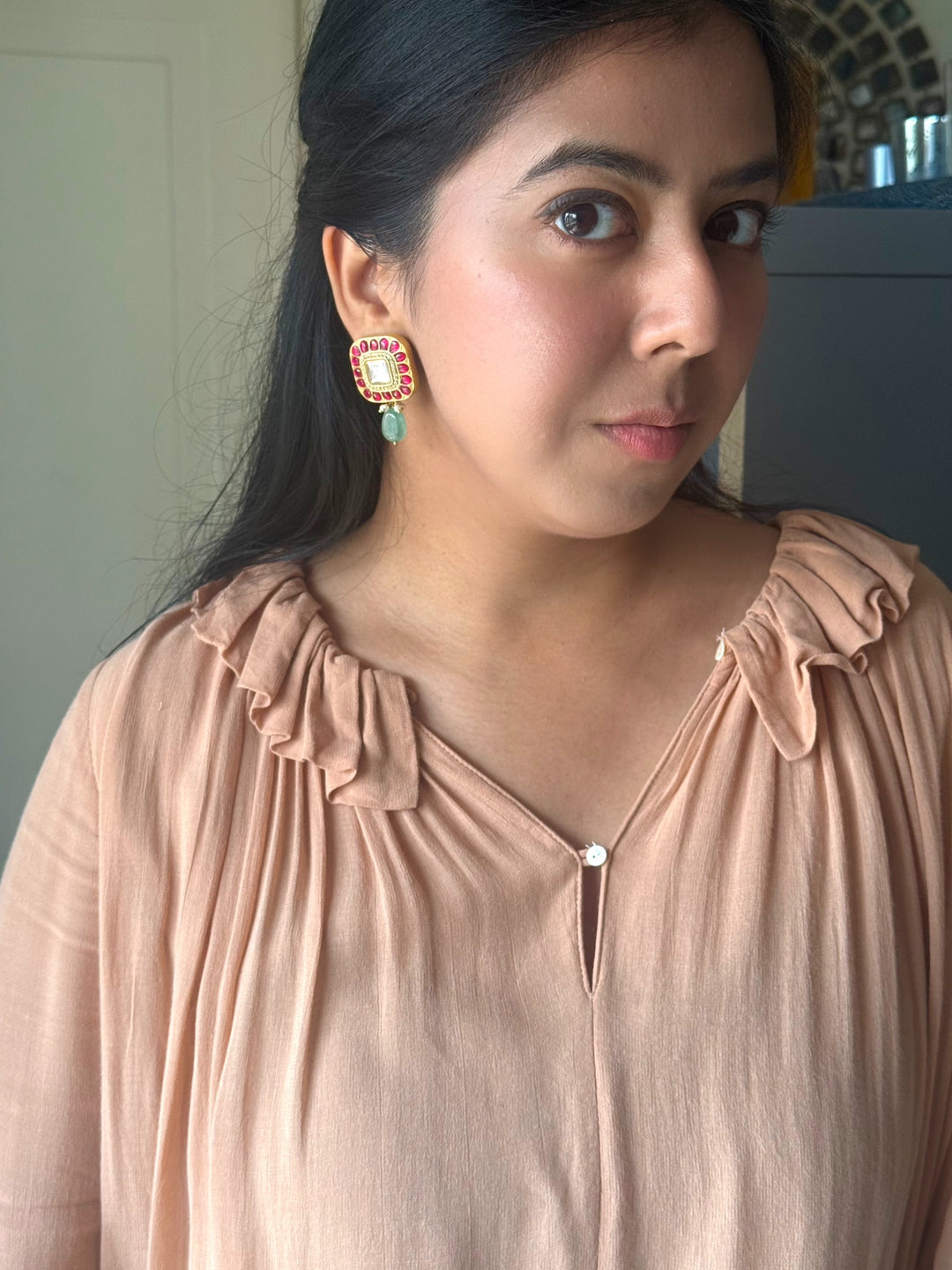 Elegant Ruby Polki Kundan 925 Silver Earrings