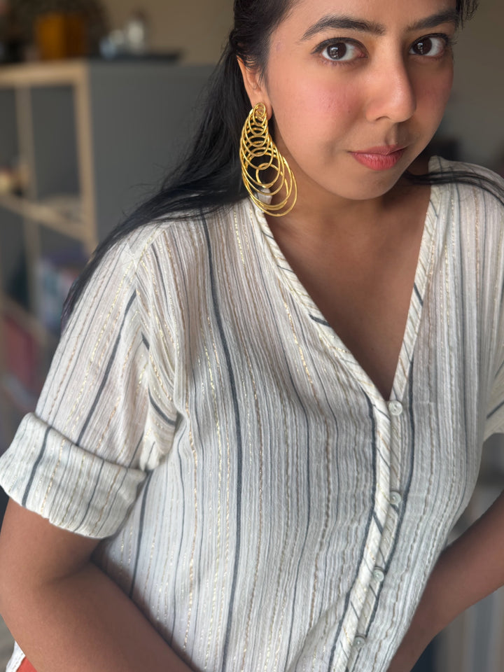 Handmade Designer Spiral Statement Earrings | Brass Push Back Modern Jewelry