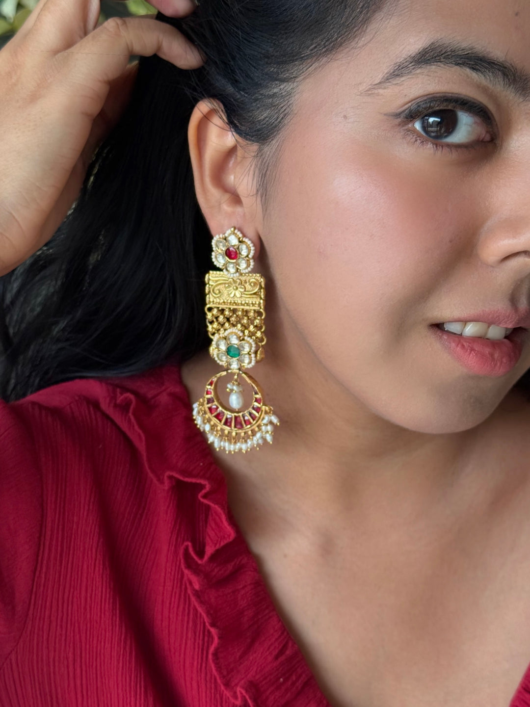 Elegant Jadau Kundan 925 Silver Earrings