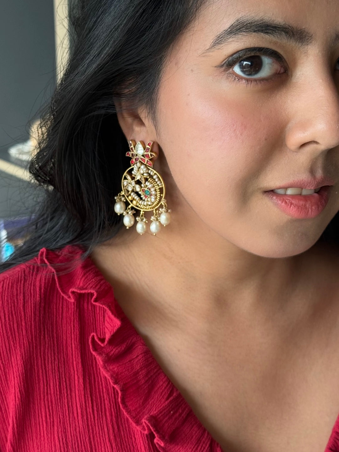 Elegant Jadau Kundan 925 Silver Earrings