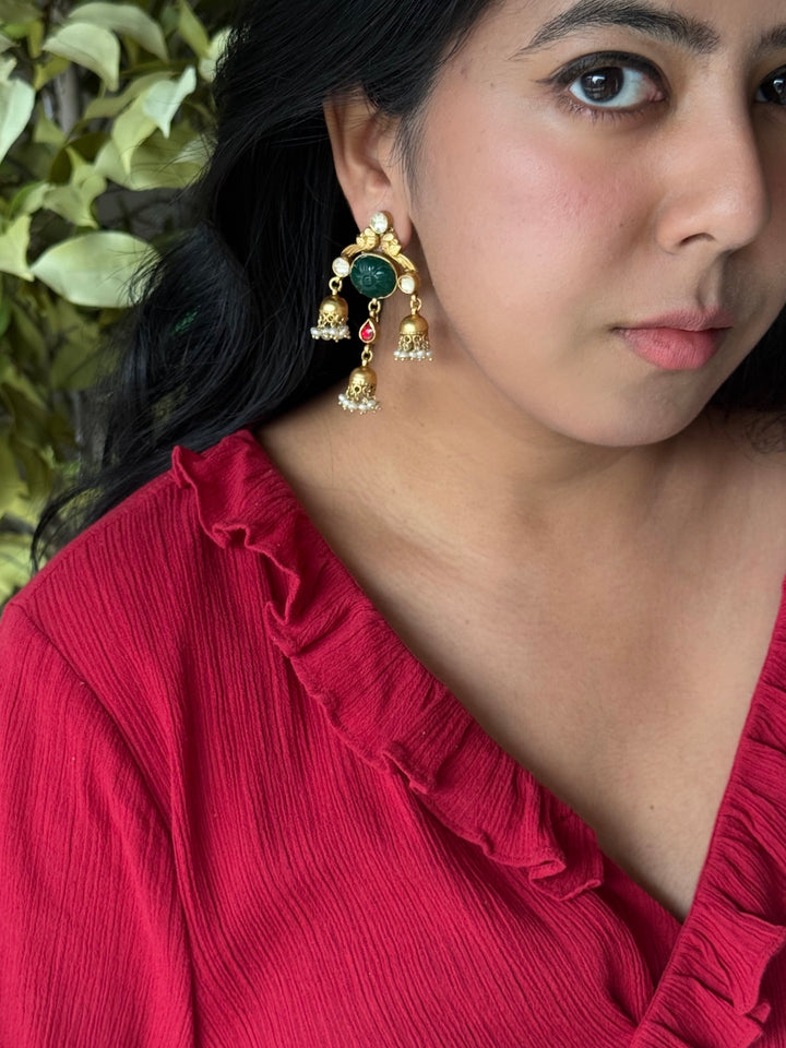 Elegant Jadau Kundan 925 Silver Earrings