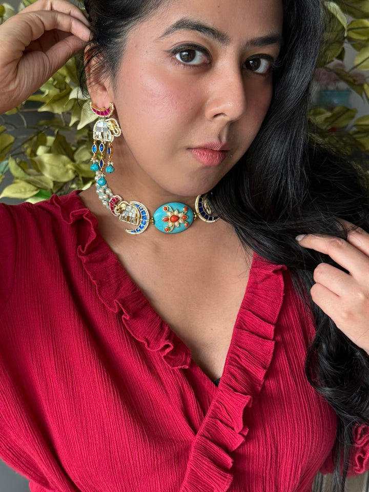 Handmade Jadau Elephant Choker Necklace Set | SHIVKA