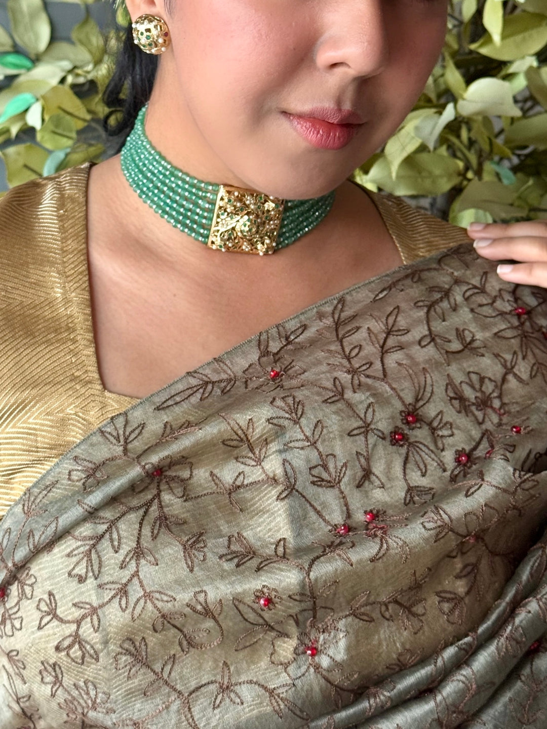 Statement Jadau Choker Necklace Set | 18k Gold Plated | Copper & Semi-Precious Stones