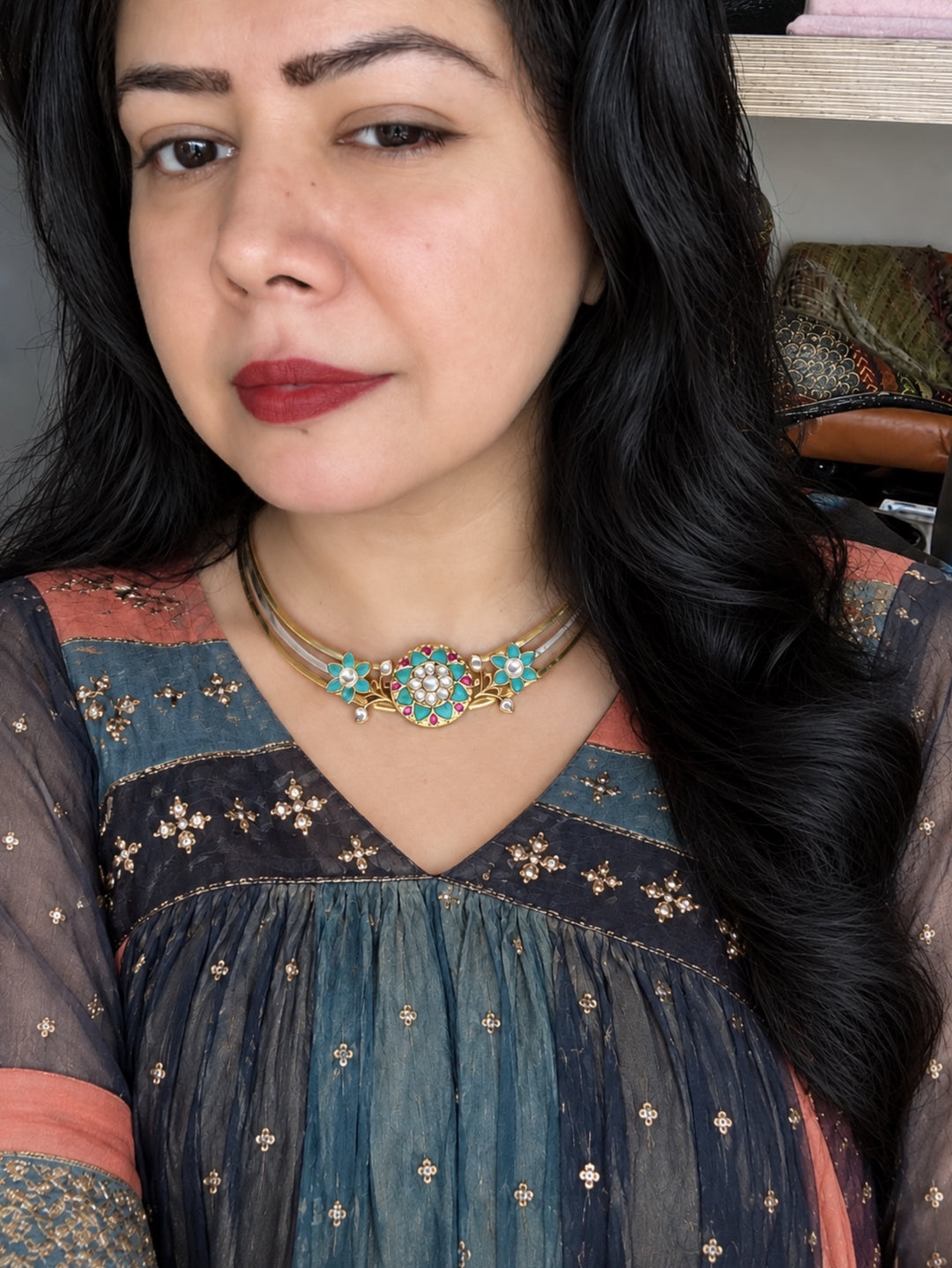Turquoise Floral 925 Silver Hasli Necklace Set