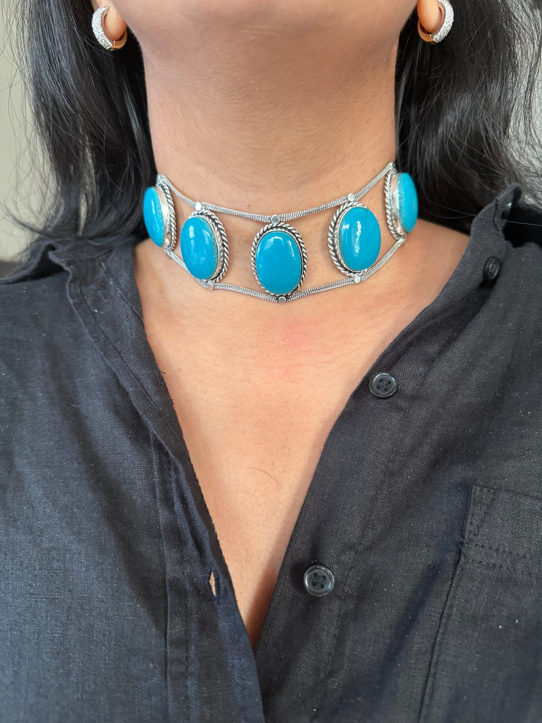 Statement Blue Turquoise Stone Choker / One-of-a-kind Jewelry/ Indian Choker