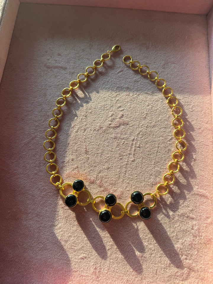 Handmade Black Onyx Statement Necklace | Gold Polish Brass Adjustable Necklace by SHIVKA