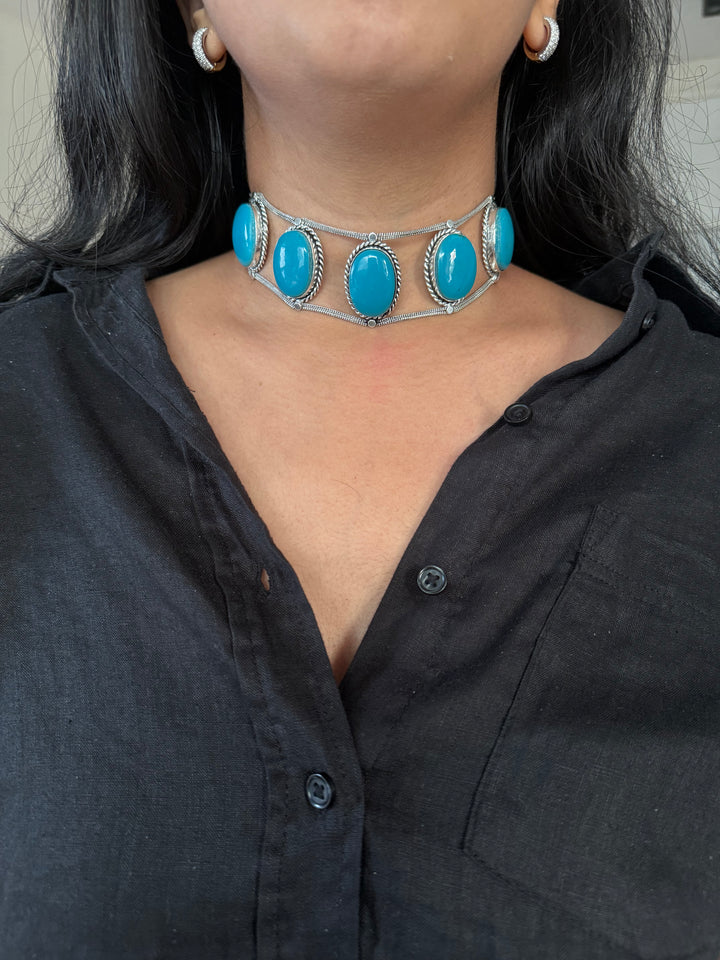 Statement Blue Turquoise Stone Choker / One-of-a-kind Jewelry/ Indian Choker