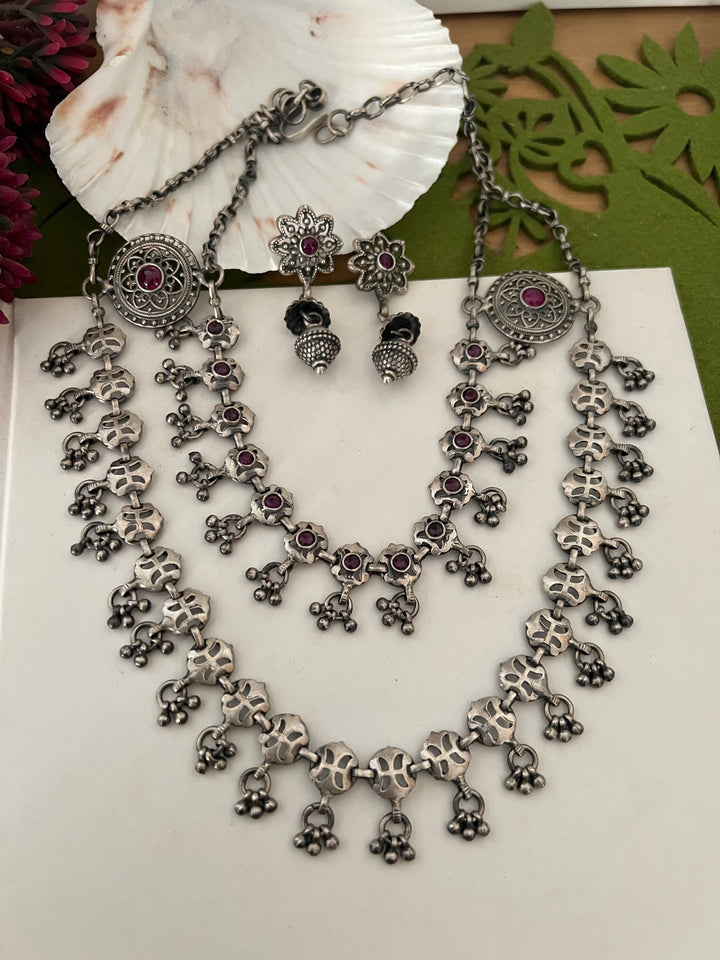 Vintage Pure 925 Silver Necklace with Earrings