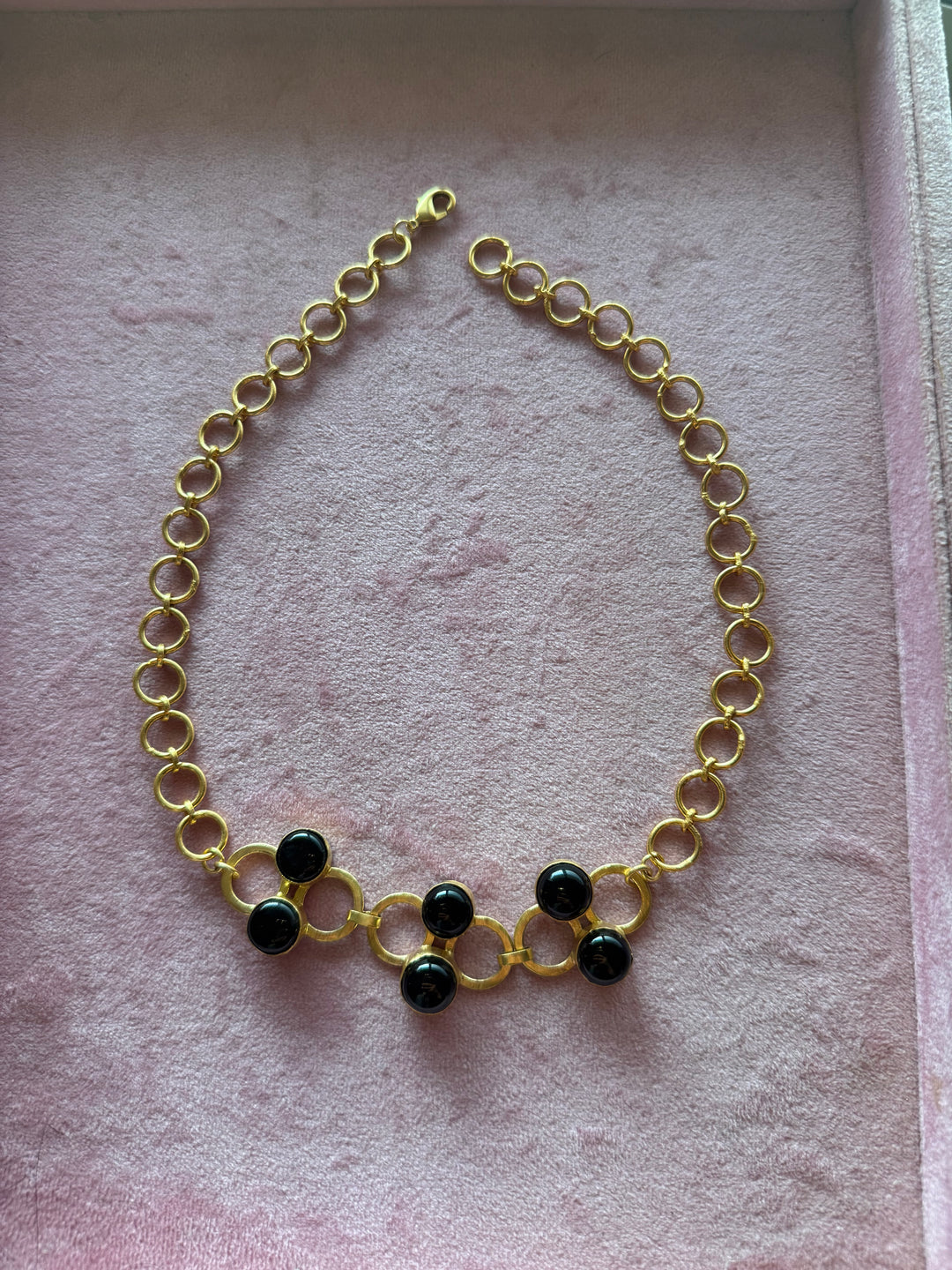 Handmade Black Onyx Statement Necklace | Gold Polish Brass Adjustable Necklace by SHIVKA