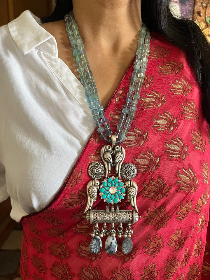 Exquisite Pure 925 Silver Pendant with Flourite Strings