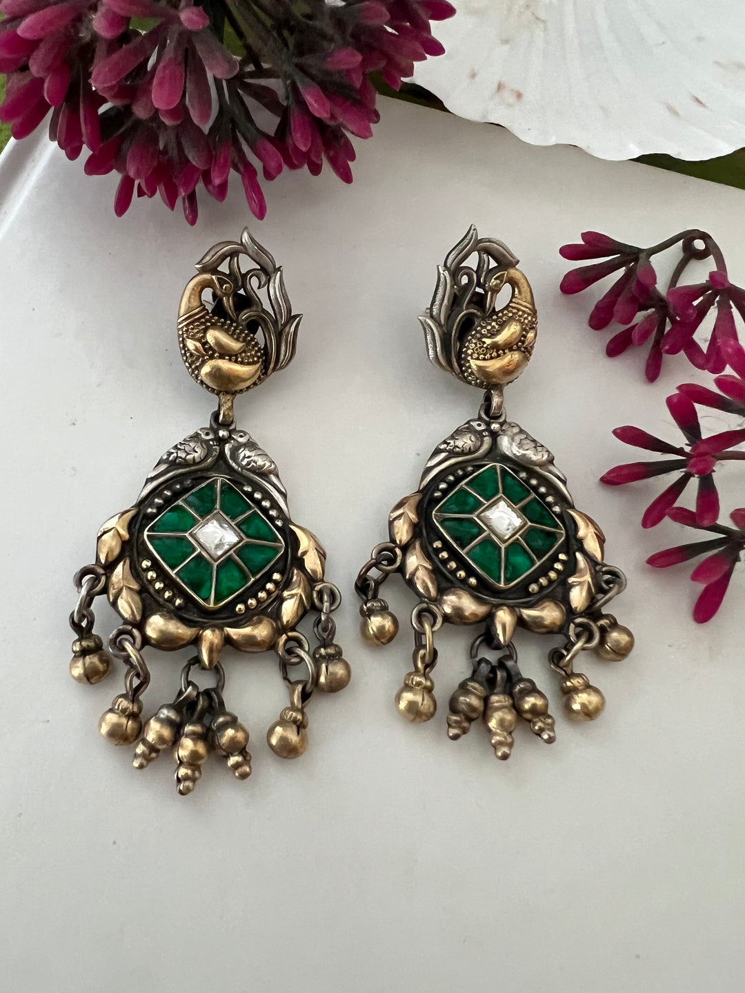 Elegant Pure 925 Silver Kundan Earrings