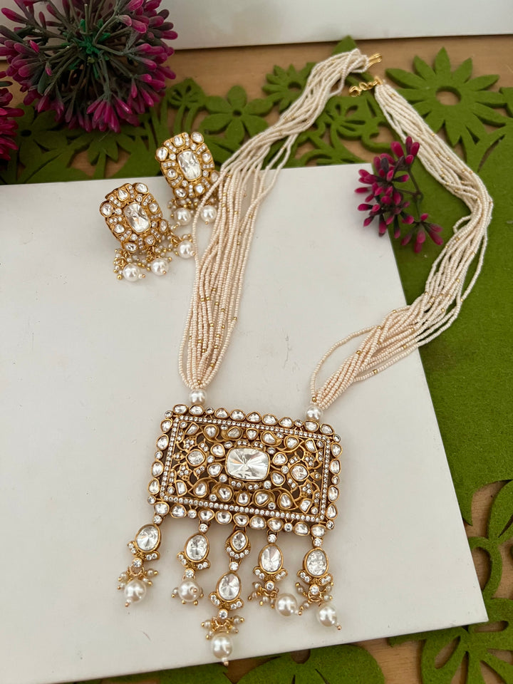 SHIVKA Beautiful Kundan Pendant Necklace with Earrings