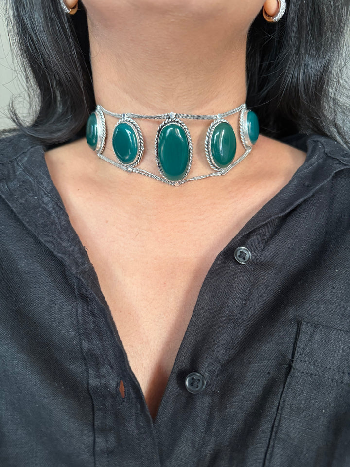 Statement Green Onyx Gemstone Choker / One-of-a-kind Jewelry/ Indian Choker