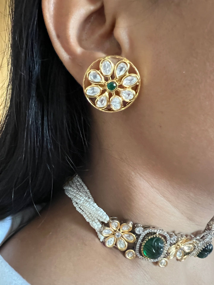 Carved Stone Kundan Choker with Studs