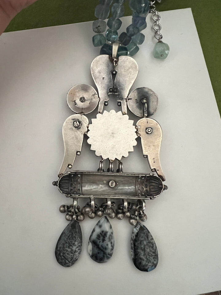 Exquisite Pure 925 Silver Pendant with Flourite Strings