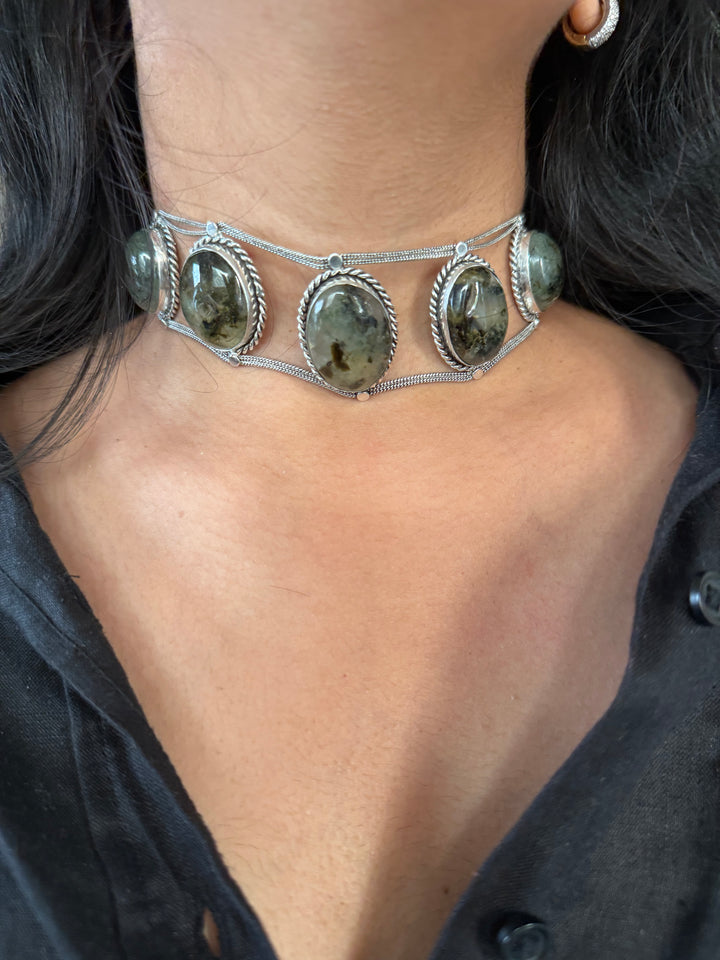 Statement Natural Prehnite Choker / One-of-a-kind Jewelry/ Indian Choker