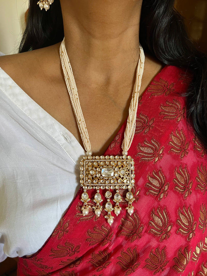 SHIVKA Beautiful Kundan Pendant Necklace with Earrings