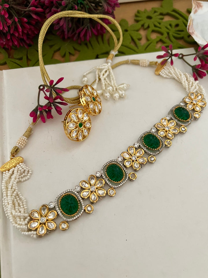 Carved Stone Kundan Choker with Studs