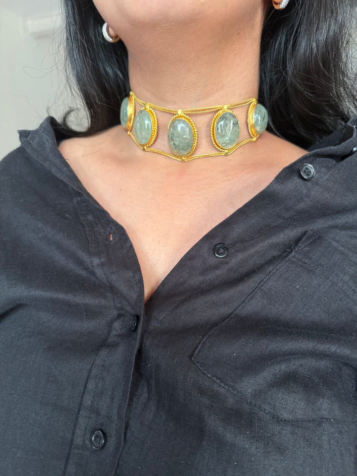 Statement Natural Prehnite Choker / One-of-a-kind Jewelry/ Indian Choker