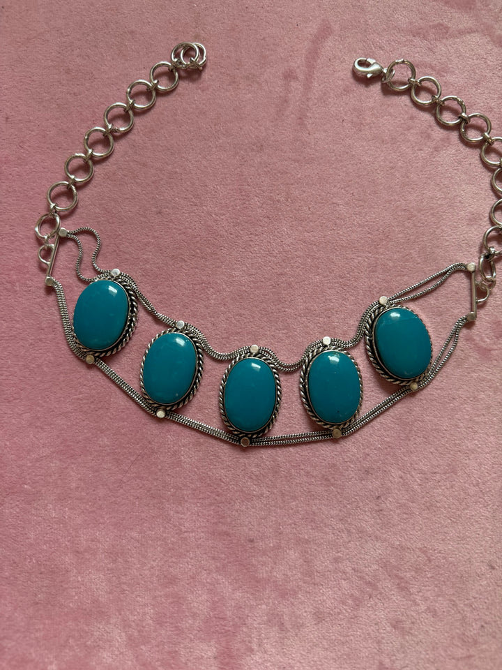 Statement Blue Turquoise Stone Choker / One-of-a-kind Jewelry/ Indian Choker