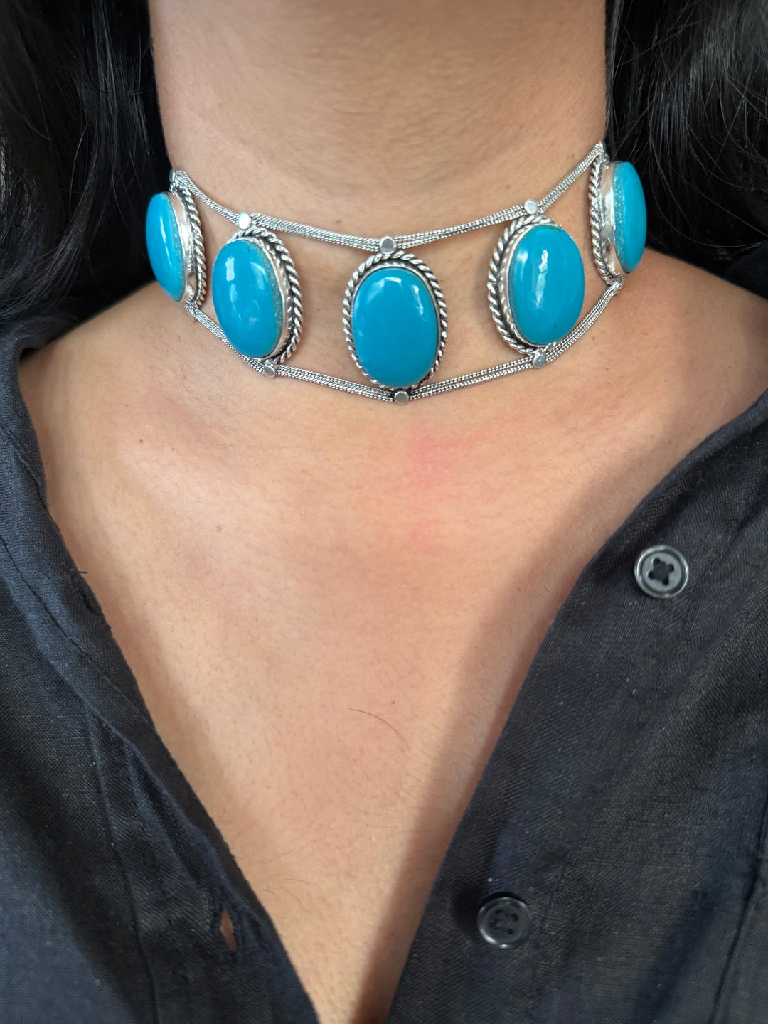 Statement Blue Turquoise Stone Choker / One-of-a-kind Jewelry/ Indian Choker