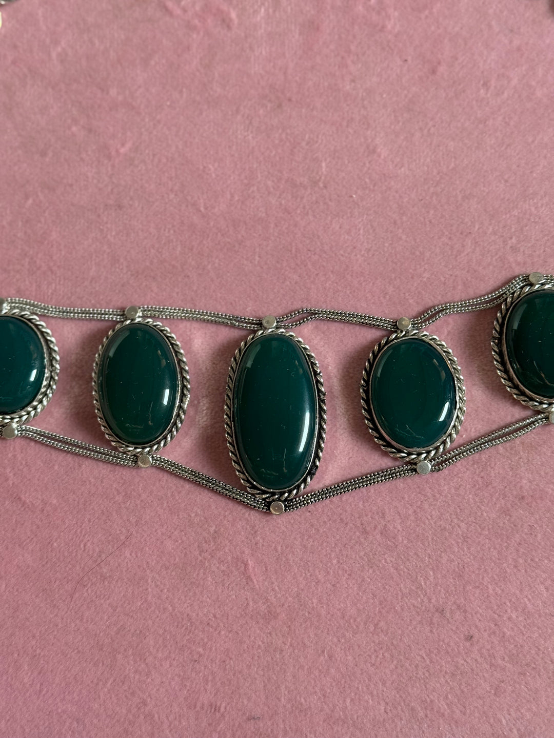 Statement Green Onyx Gemstone Choker / One-of-a-kind Jewelry/ Indian Choker