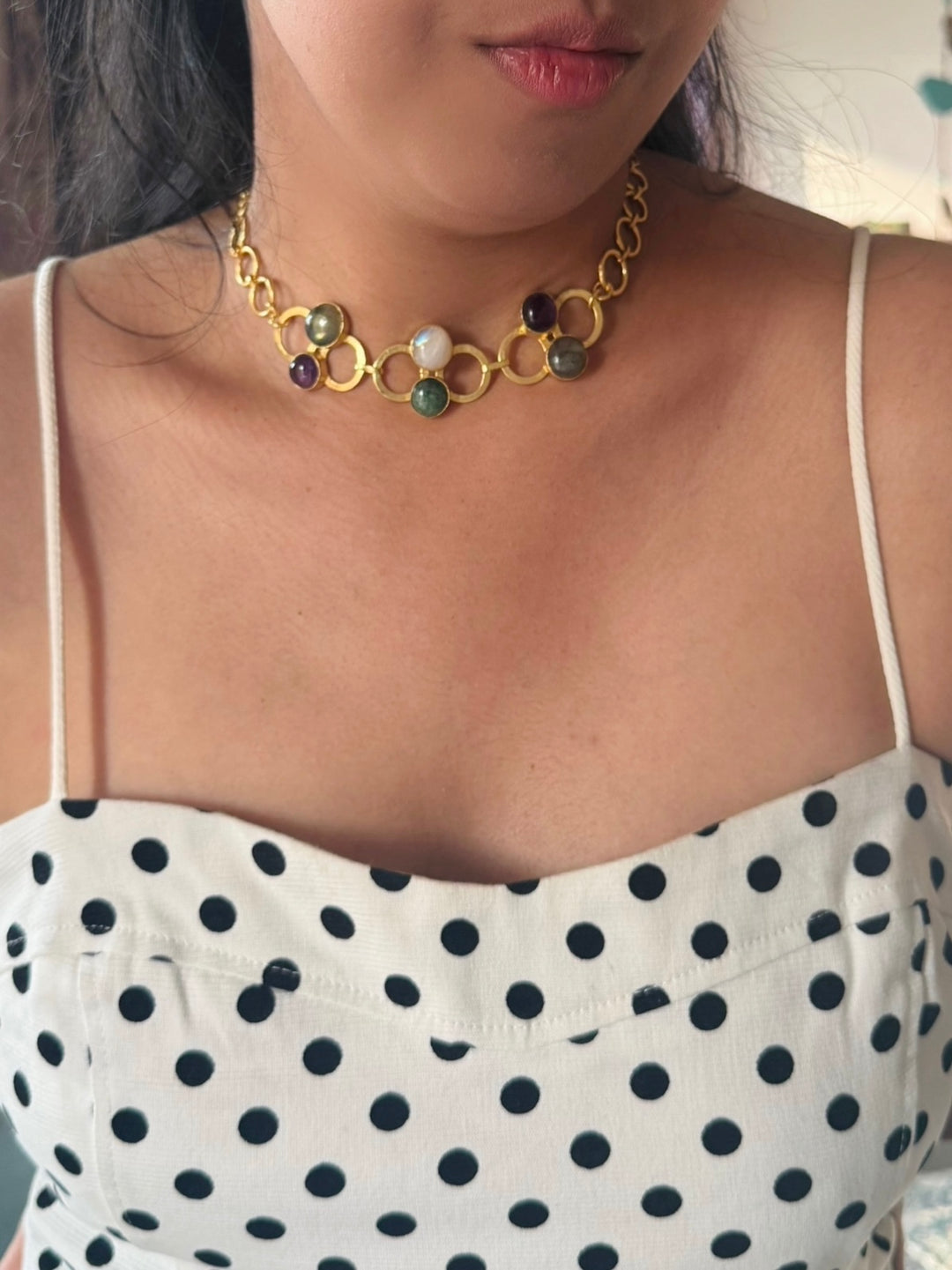 Handmade Statement Necklace | Gold Polish Brass Adjustable Necklace by SHIVKA