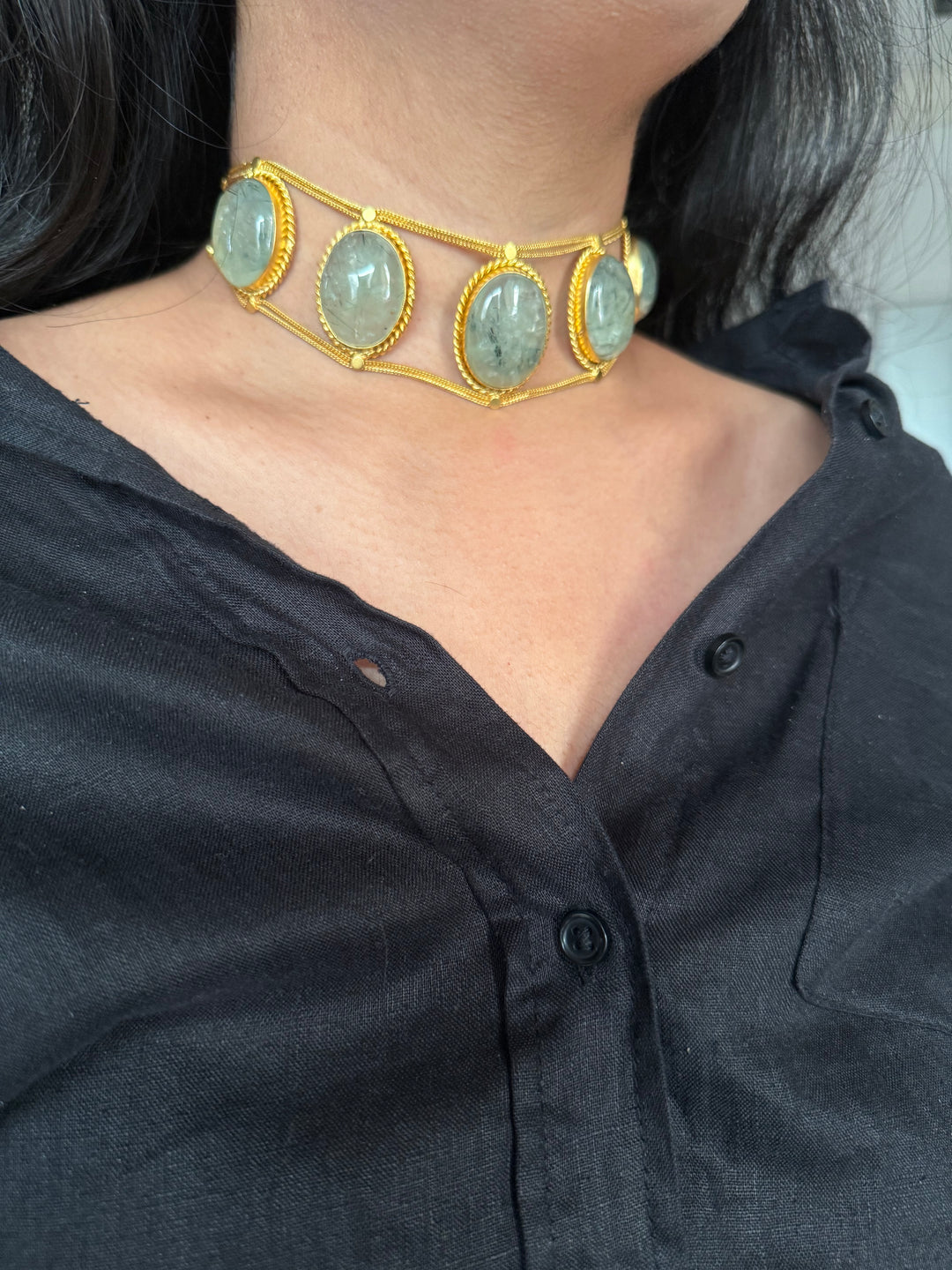 Statement Natural Prehnite Choker / One-of-a-kind Jewelry/ Indian Choker