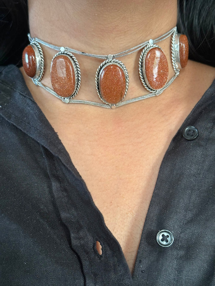 Statement Sunstone Gemstone Choker / One-of-a-kind Jewelry/ Indian Choker