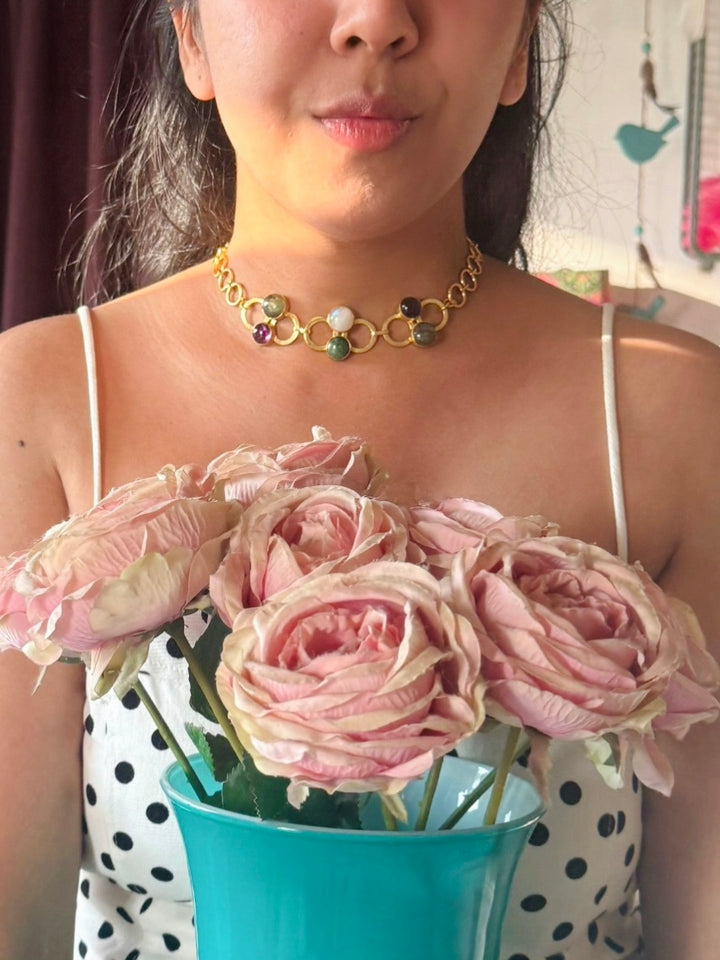 Handmade Statement Necklace | Gold Polish Brass Adjustable Necklace by SHIVKA