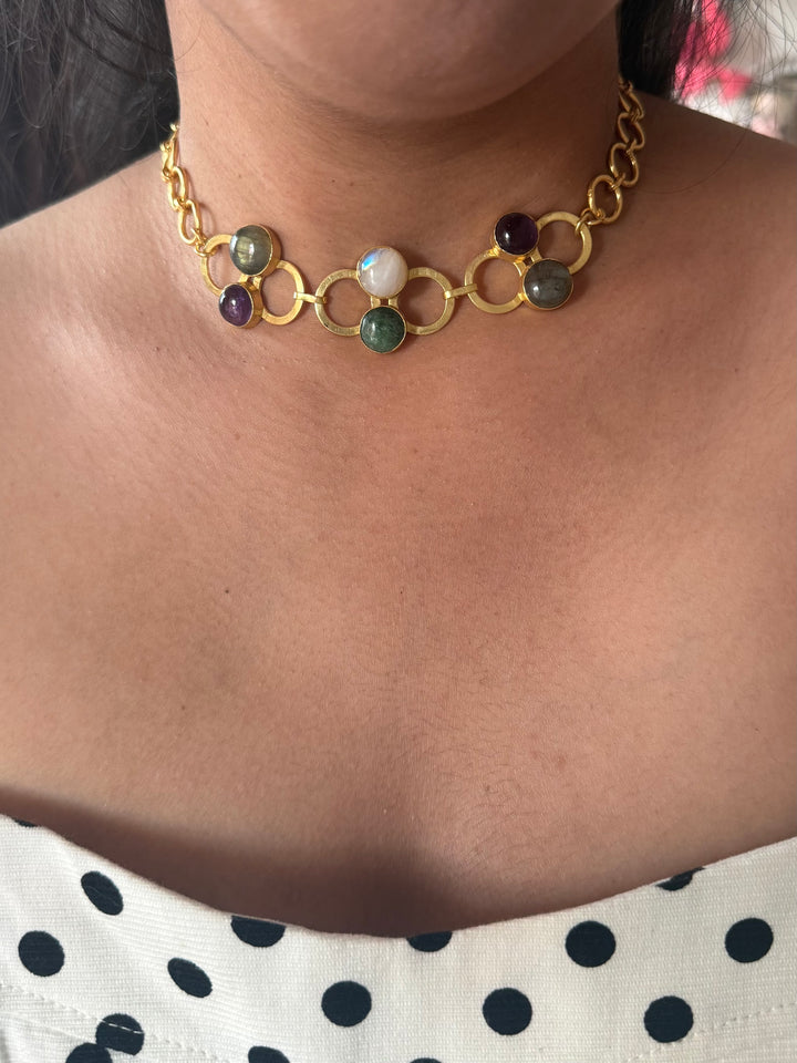 Handmade Statement Necklace | Gold Polish Brass Adjustable Necklace by SHIVKA