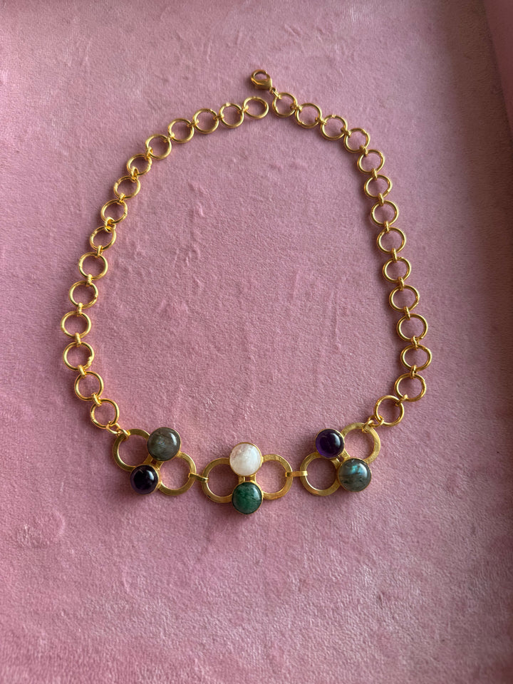 Handmade Statement Necklace | Gold Polish Brass Adjustable Necklace by SHIVKA