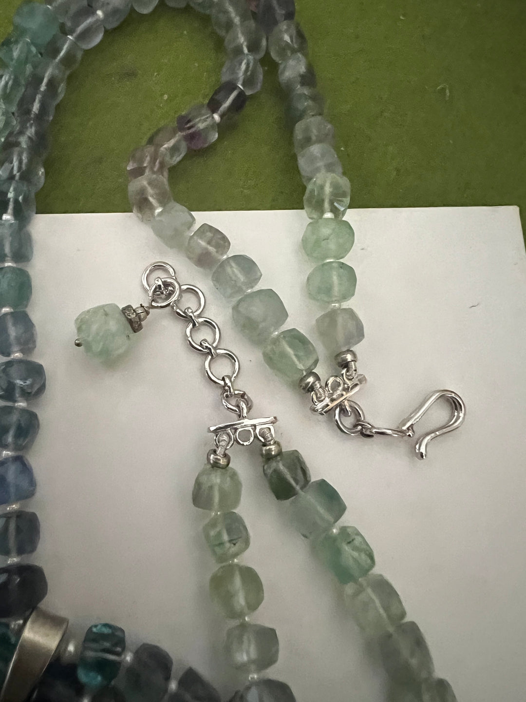 Exquisite Pure 925 Silver Pendant with Flourite Strings