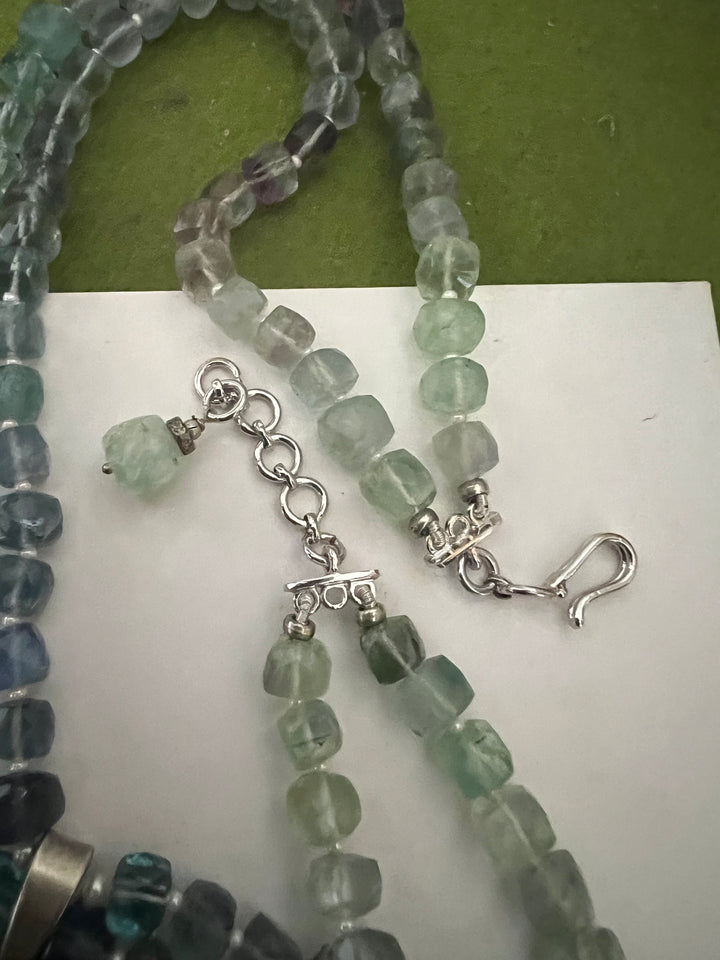 Exquisite Pure 925 Silver Pendant with Flourite Strings