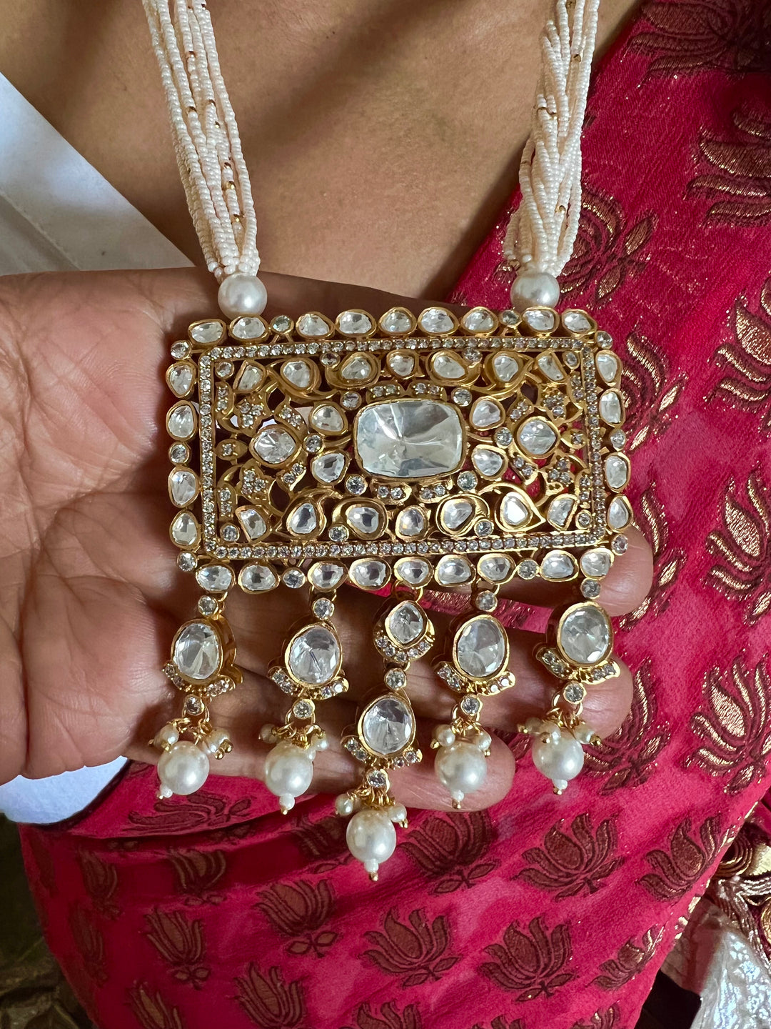 SHIVKA Beautiful Kundan Pendant Necklace with Earrings